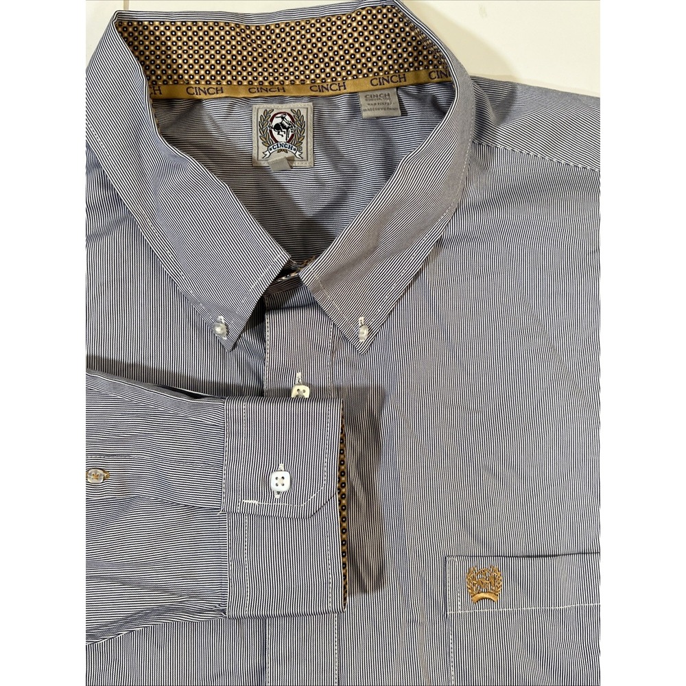 Cinch Western Mens 3XL Button Down BlueWhite Stripe Long Sleeve Shirt MTW105850X
